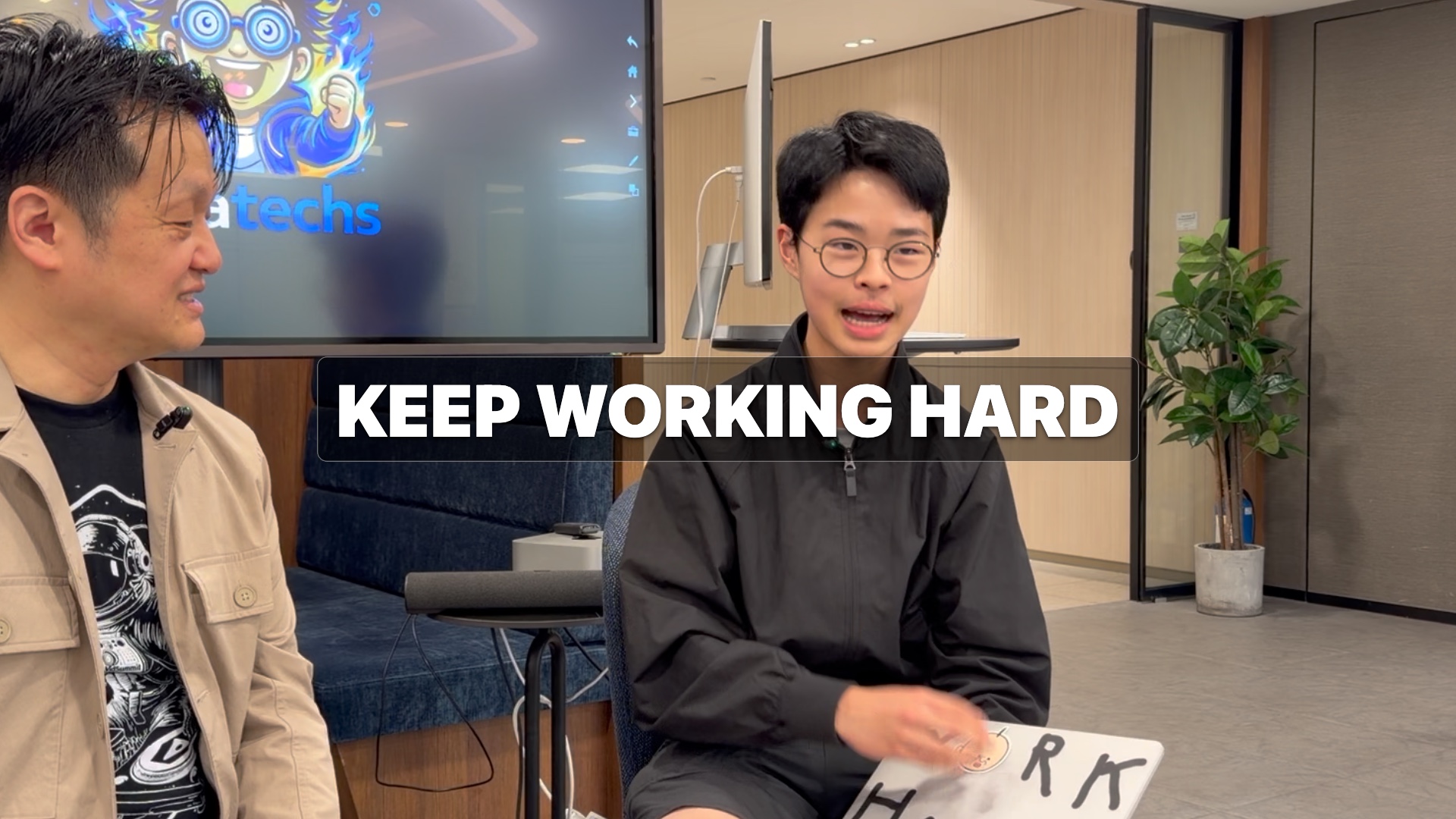 Impact text: KEEP WORKING HARD with snap zoom